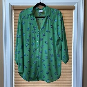 CAbi Green 3/4 Sleeve Notched Collar Blouse